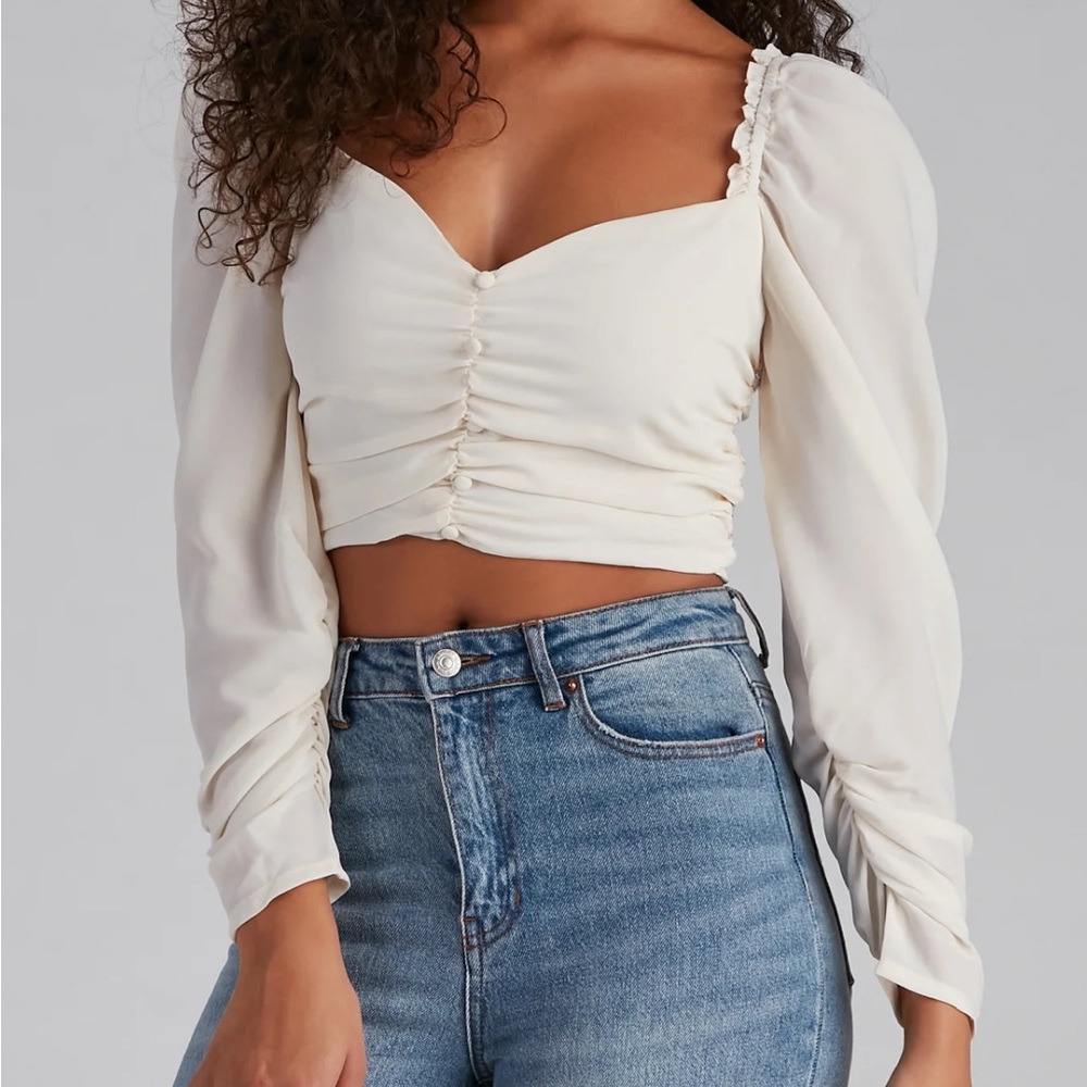 Brand New Ivory Chiffon Puff Sleeve Shirt Top size Medium